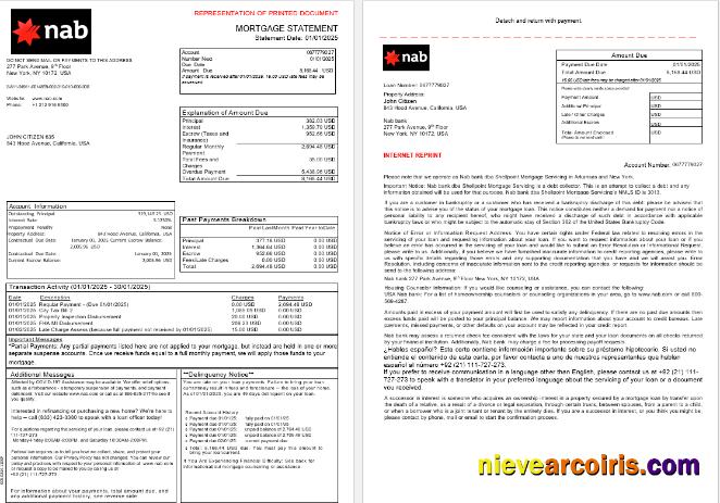 USA Nab bank mortgage statement, 3 pages 1-2